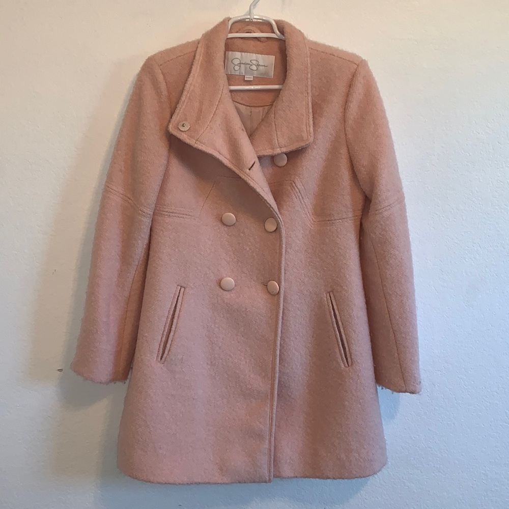 JESSICA SIMPSON WOMENS PINK WOOL PEACOAT SATIN LINED DOUBLE BREASTED LINED SMALL